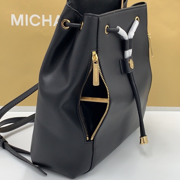 MICHAEL KORS PHOEBE MEDIUM FLAP DRAWSTRING BACKPACK BLACK COLOR - Picture 8 of 16